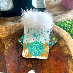 Acrylic mint foil Pom Pom earrings